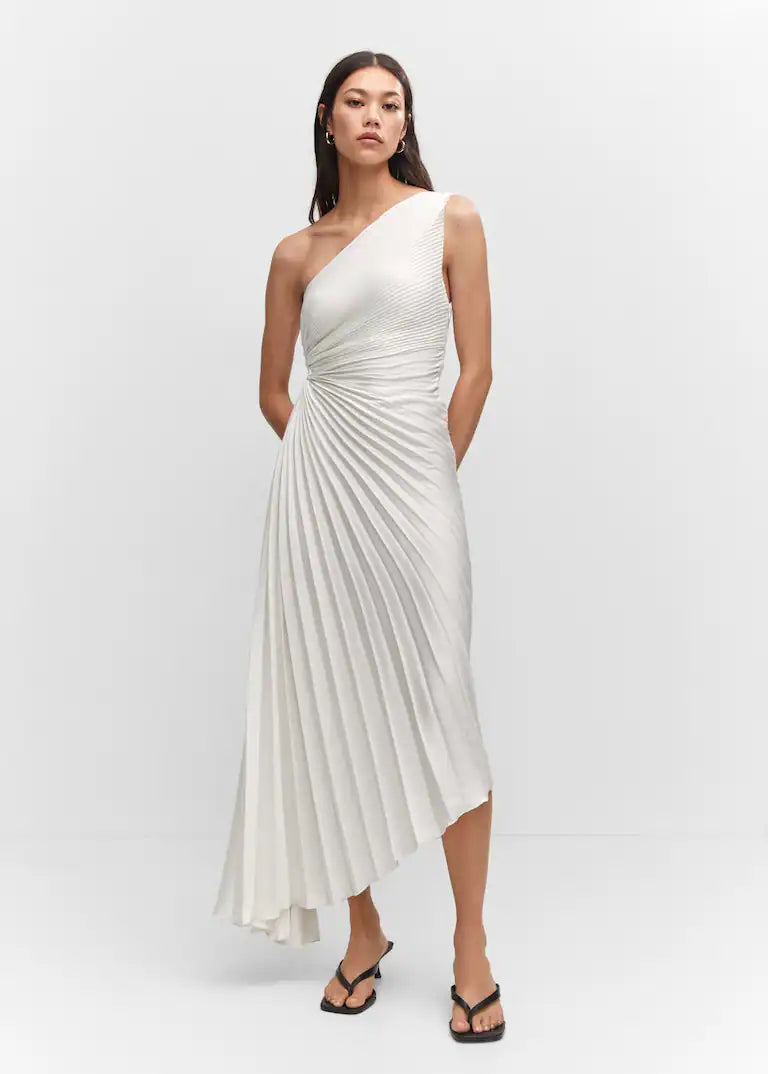 Robe midi plissée à une épaule