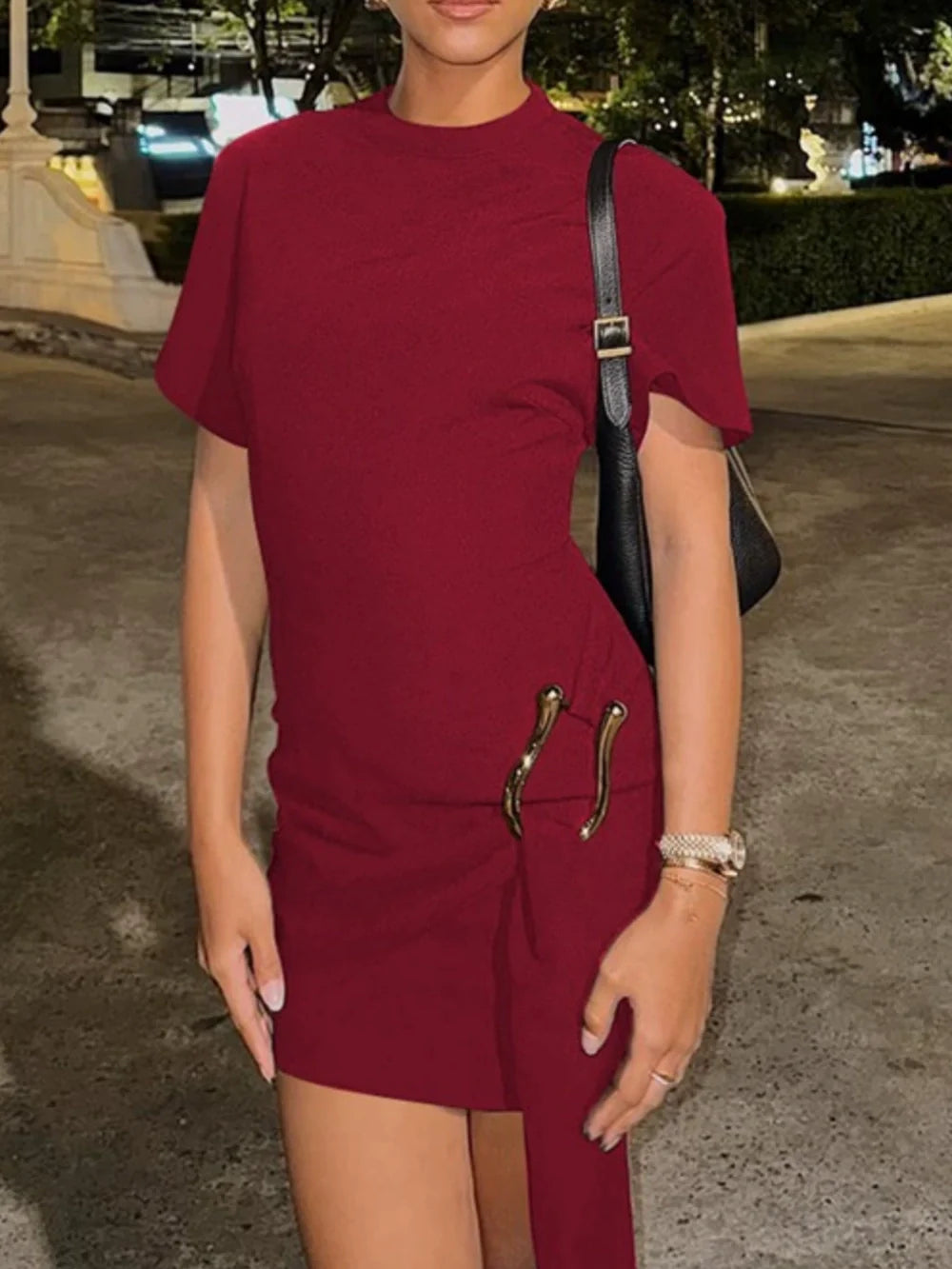 Mini-robe drapée à ceinture en matcha