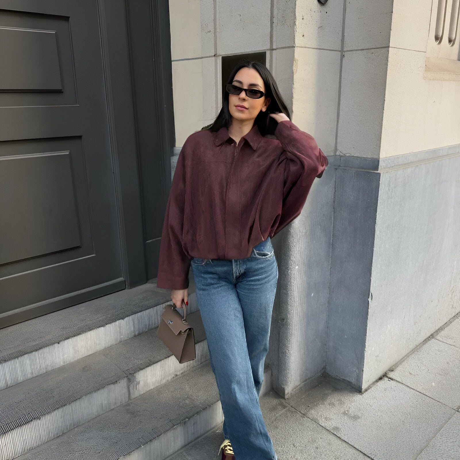 Veste en suède oversize pour femmes 