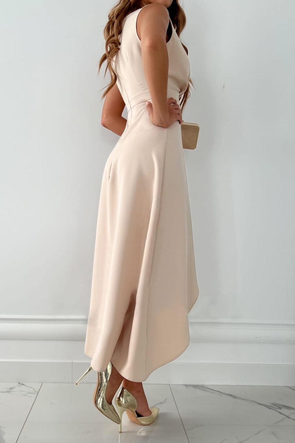 Robe midi à col en V et fente